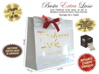 BUSTE IN CARTA LUSSO BIANCA PLASTIFICAZIONE LUCIDA EXTRA impianto stampa, chiudibusta e nastrino doppio raso omaggio 